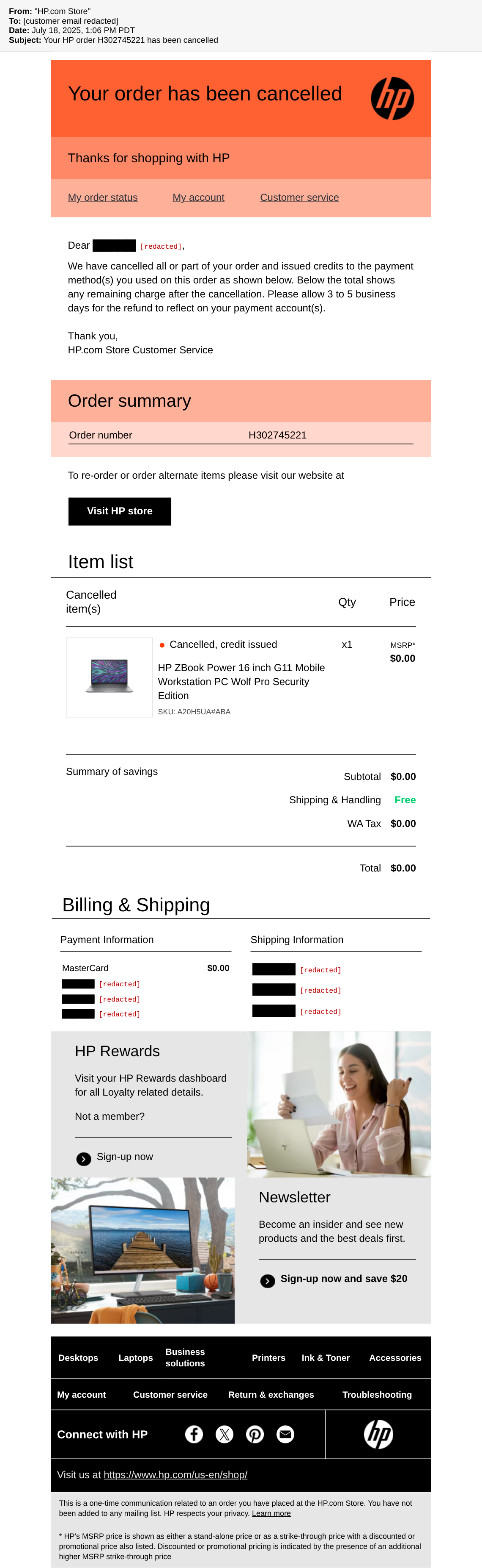 HP cancels exchange order H302745221