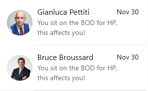 HP directors Bruce Broussard (now HP's interim CEO) and Gianluca Pettiti messaged directly