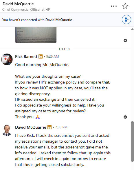 David McQuarrie, HP Chief Commercial Officer: “closed satisfactorily”