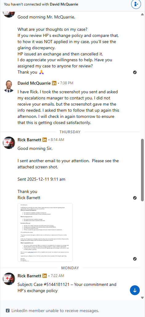 “LinkedIn member unable to receive messages”